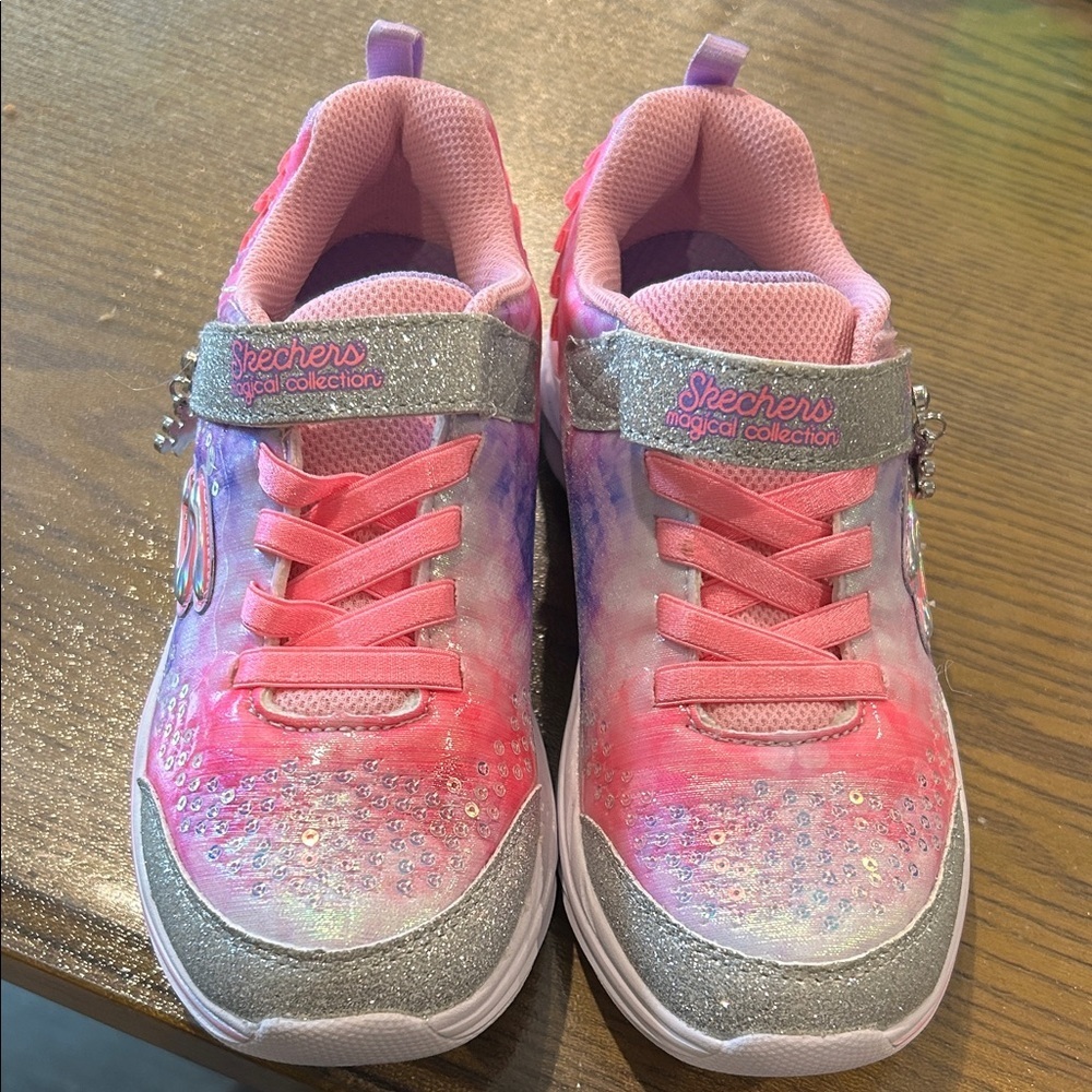 NEW Skechers Kids' Memory Foam Pink and Silver Sneakers Girls Size 1.5
